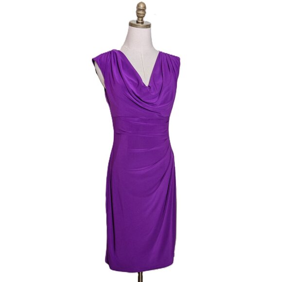Lauren Ralph Lauren Sleeveless Cowl Neck Dress Size 6 Solid Purple Pleated - Picture 2 of 6